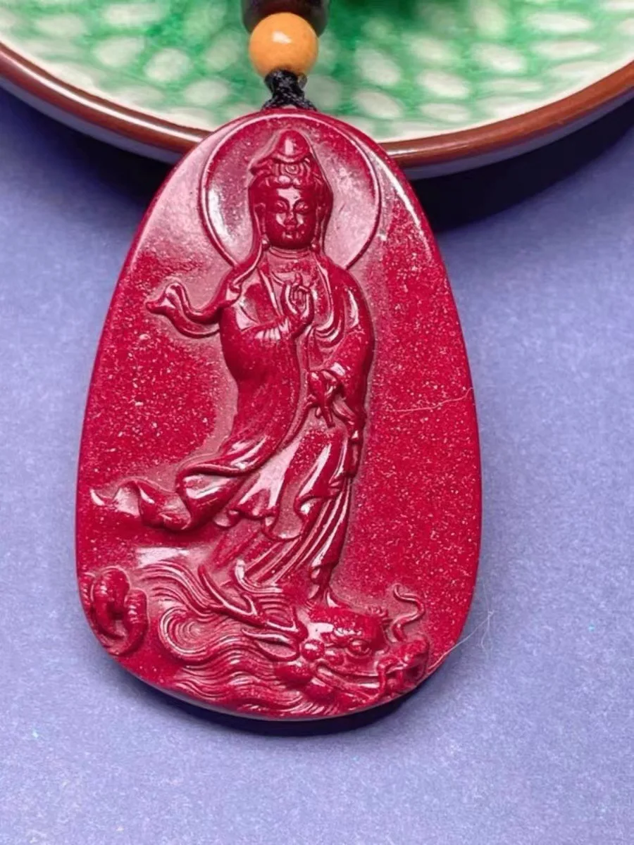 

Высокосодержание сырой руды Cinnabar Guanyin Lapras Guanyin, подвеска Guanyin, безопасный амулет, Нефритовое ожерелье
