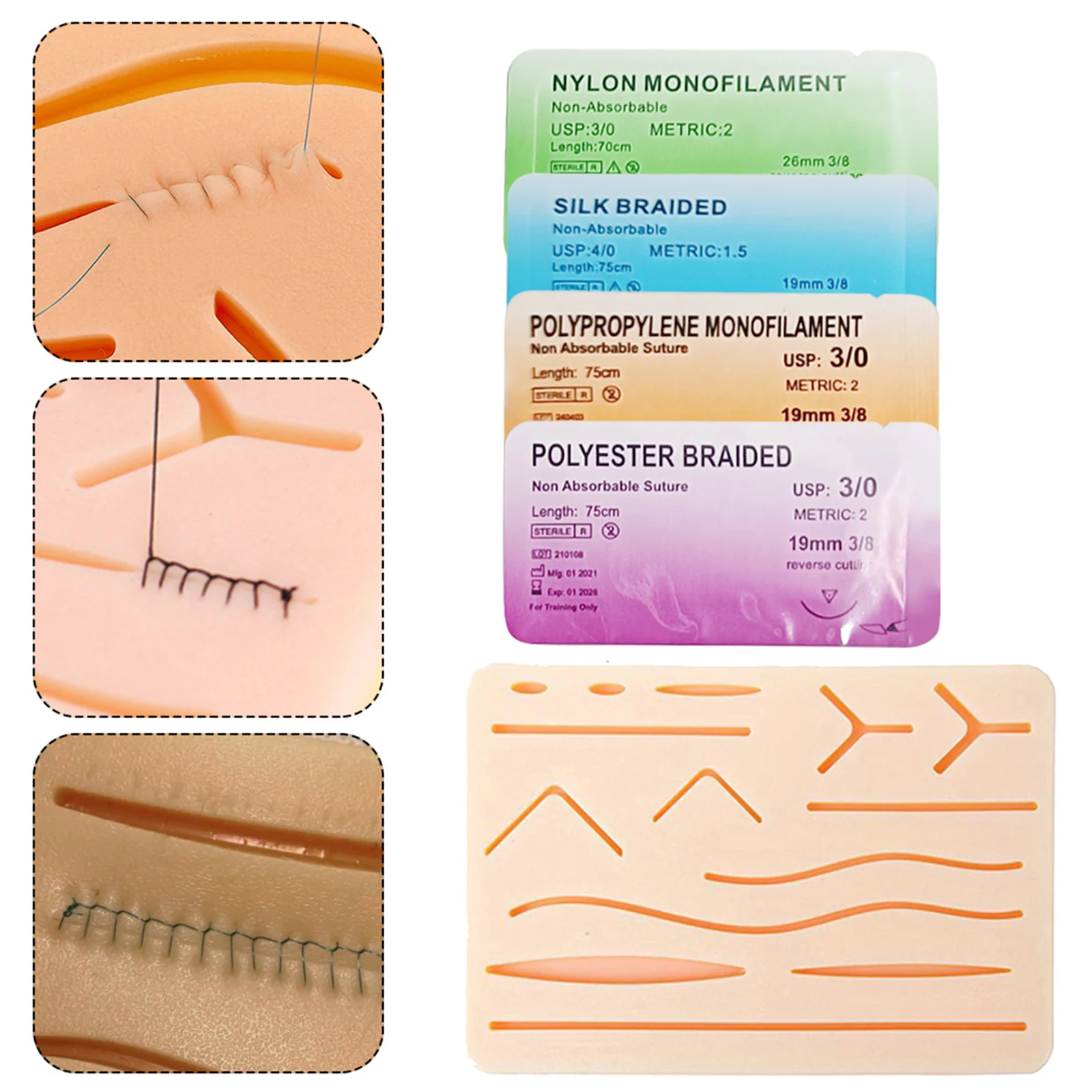 

Набор для отработки навыков наложения швов 3/0 для ветеринарной практики с силиконовым тренировочным матом (без повреждений) для обучения студентов-медиков