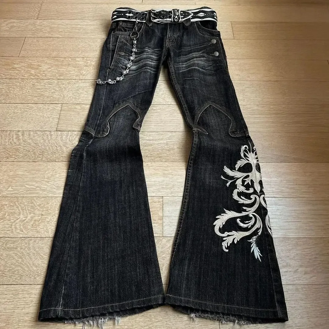 New Retro Double Waisted Lace Up Micro Flared Women Pants Streetwear Y2K Washed High-Quality Design Sense Men and Women Jeans