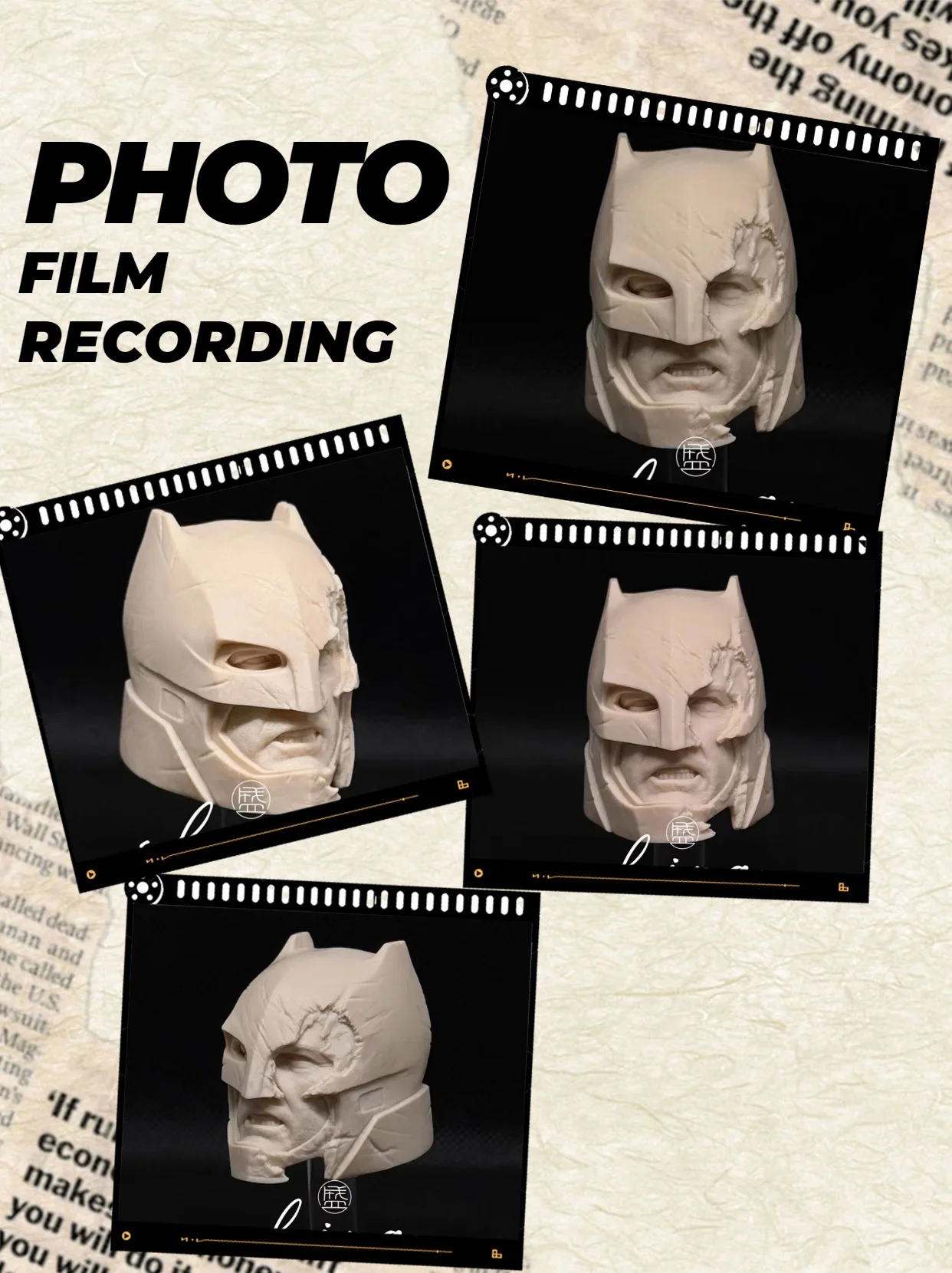 

【Unpainted】1/6 Scale Male Soldier Bat Super Hero Battle-damaged Helmet Mask White Head Model For 12in Action Figure Model Toys