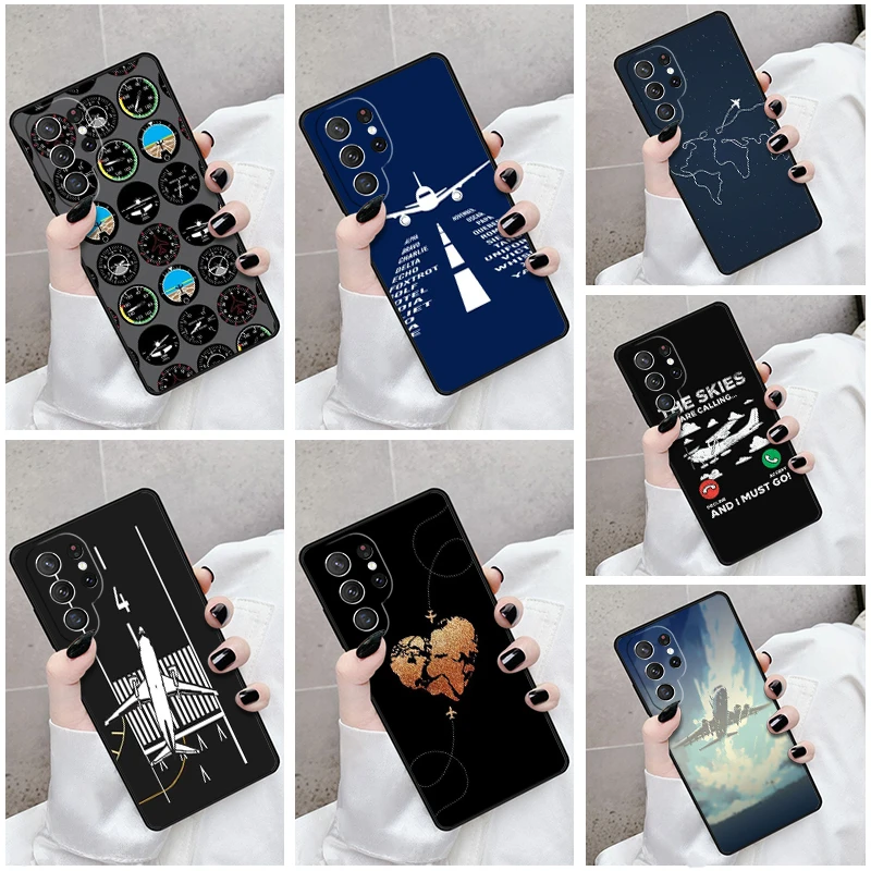 Phone Case For Samsung Galaxy S24 S23 S21fe S22 Ultra Plus Note 10 20 S8 S9 S10 Cover Phonetic Alphabet Pilot Airplane