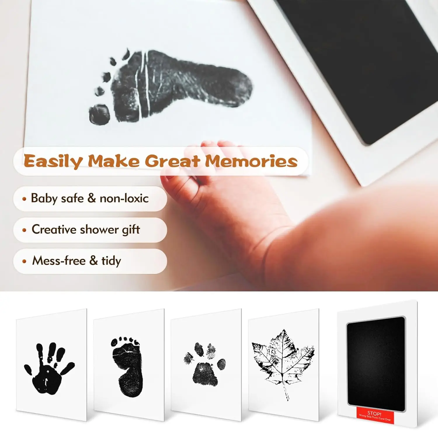 Safe Non-toxic Baby Footprints Handprint No Touch Skin Inkless Ink Pads Kits for 0-10 Months Newborn Pet Dog Footprint Souvenir
