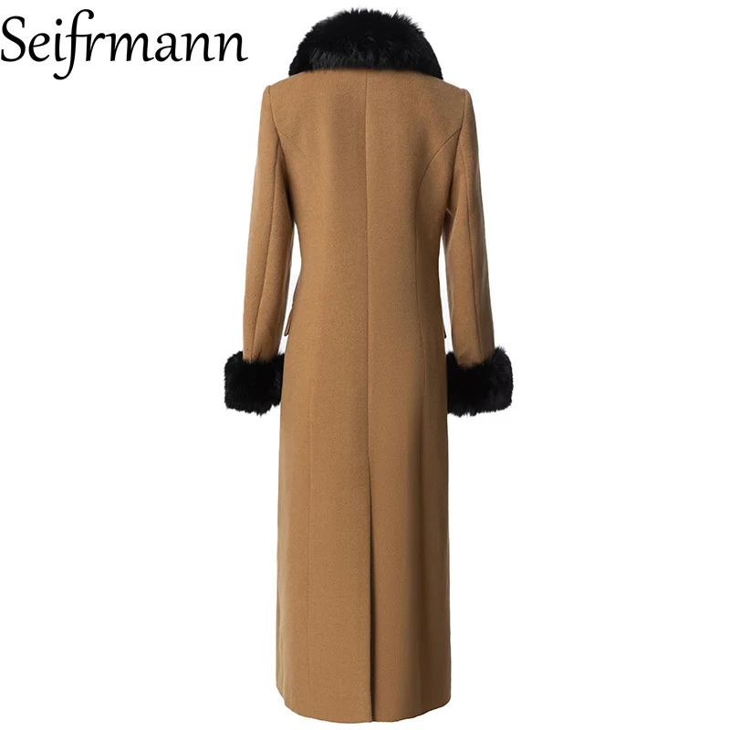 Seifrmann 2026 Spring Women's New Fashionable and Elegant Woolen Collar Long Sleeve Double breasted Coat