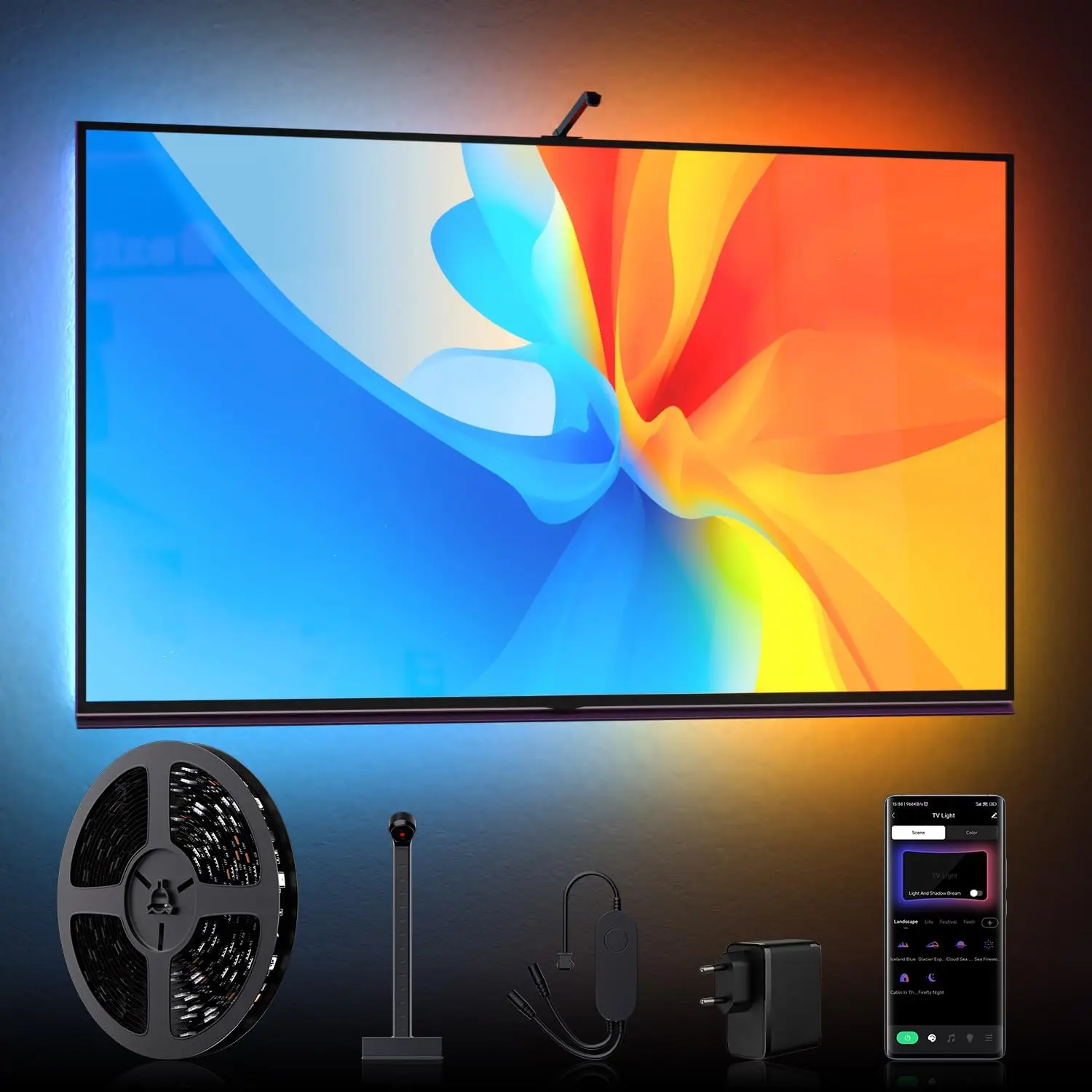 Onderdompeling Tv Achtergrondverlichting Met Camera, Smart Ambient Tv Strip Licht Rgb 40-65 Inch Ambient Led Strip Licht Lamp Woonkamer Camera