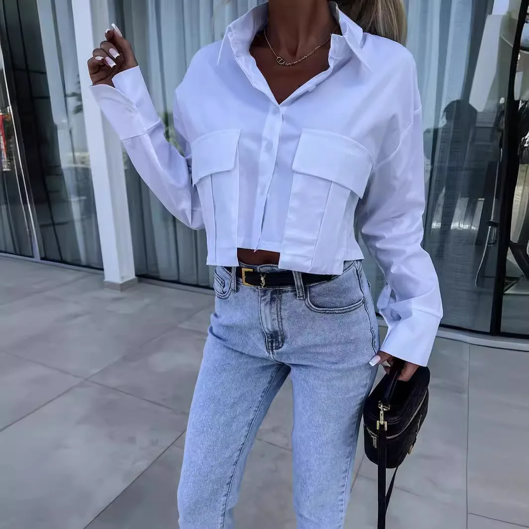 White Shirt Woman Streetwear Fresh and Sweet Top Fashion Loose Fitting Long Sleeve Button Up Y2k Blouse Spring and Autumn 2024