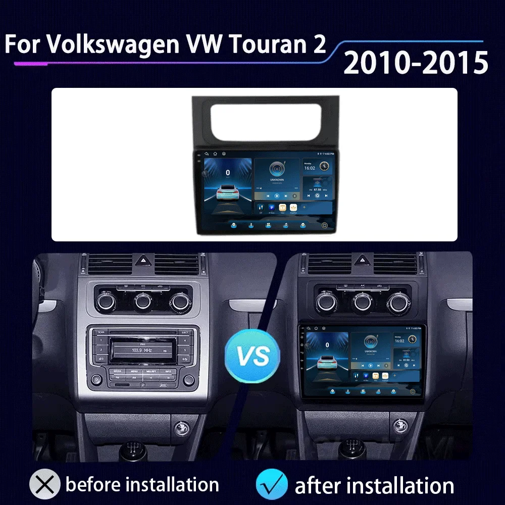 LJZN Car Radio Android 16 For VW Volkswagen Touran 2 1T 2010 - 2015 Wireless Auto  Carplay Navigation GPS 4G+WIFI