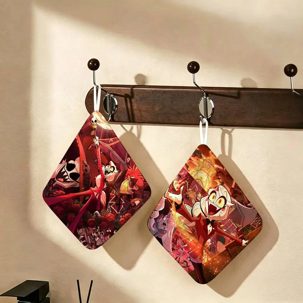 Anime Cartoon Alastor Angel Polyester Cotton Hand Wiping Towel, Hanging Design, Durable for Household Restaurant Toilet Use