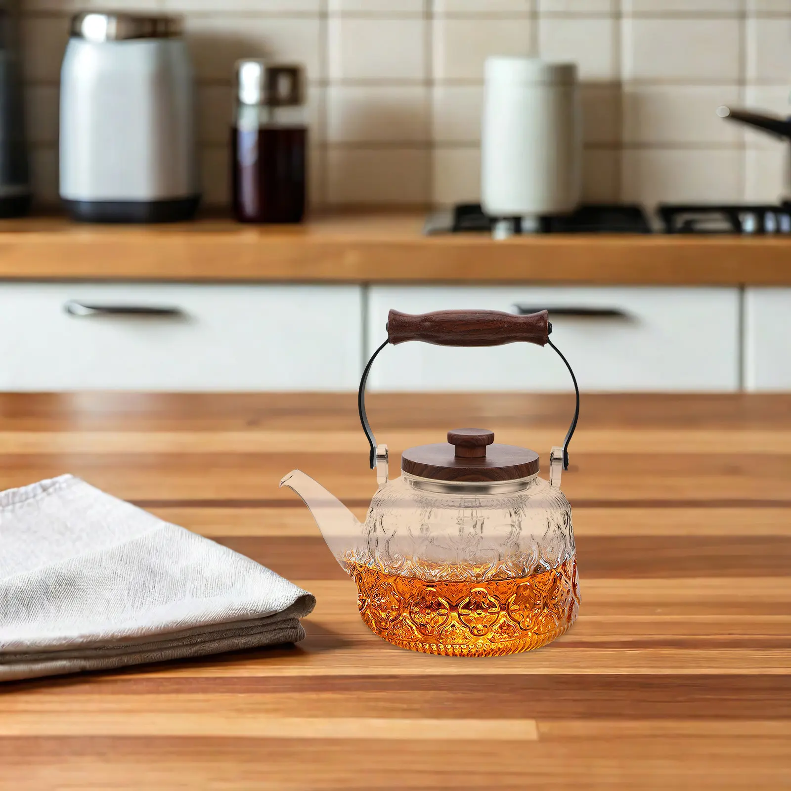 1000Ml Glass Teapot Vintage Inspired Heat Resistant Transparent Stovetop Tea Kettle with Infuser for Elegant Daily Tea Rituals