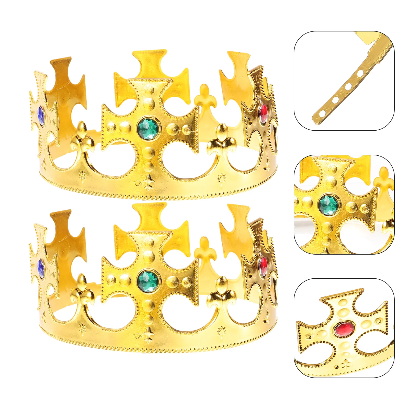 

2Pcs Finish Crown Gold Plastic Plating Crown for Mardi Gras Prom Halloween Party Theatrical Performance Prop