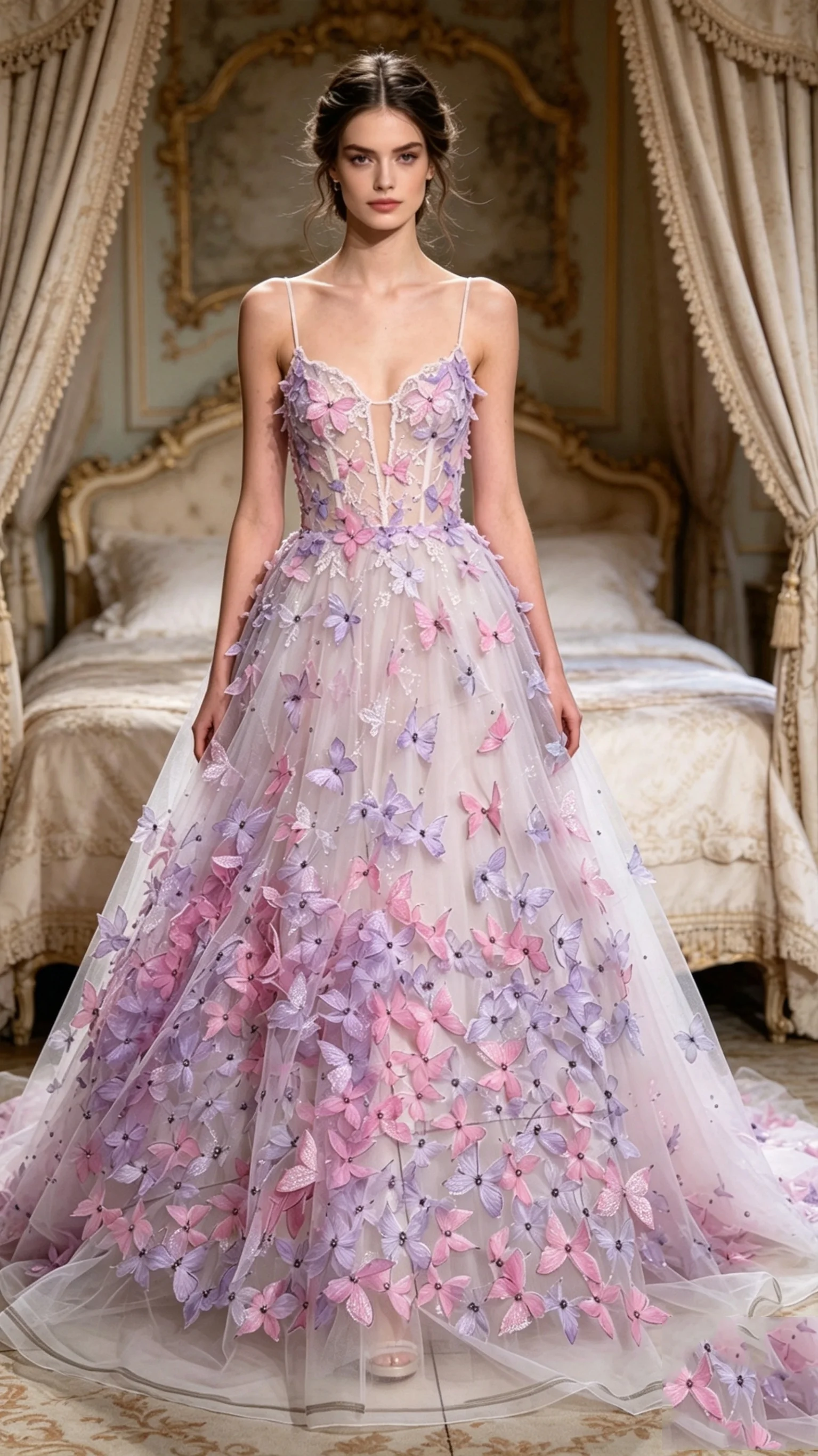 

Luxury Floral Wedding Dress Sexy Stripe Sleeveless A Line Bridal Evening Gown Customized Lace Up Back Long Birthday Robe