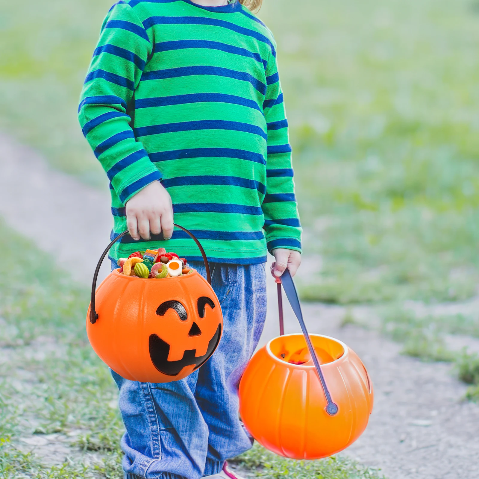 

2pcs Party Halloween Pumpkin Bucket Decor Candy Holder Lantern Halloween Pumpkin Bucket Gift
