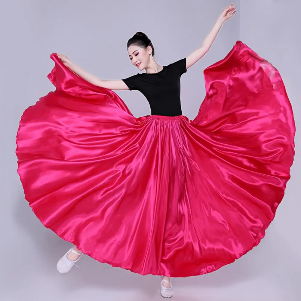 Elegante saia de tule de cetim feminino, elástico na cintura, plissada, bainha super grande, dança espanhola Performance