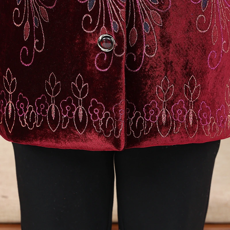 المسنين زهرة المرأة الخفيفة الفاخرة القطن معطف الذهب المخملية النسيج الناعم معطف الأزياء التدرج الظلام المرأة قمم