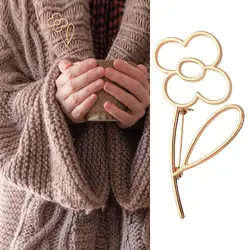 Women Gold Scarf Buckle Flower Brooch Alloy Hollow Fashion