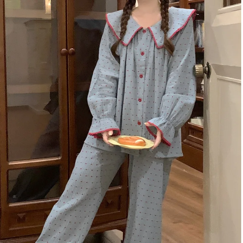 بيجامة قطنية سحابة للنساء - مجموعة ملابس منزلية للربيع والخريف وصلت حديثًا على الطراز الكوري بأكمام طويلة وبنطلون #2