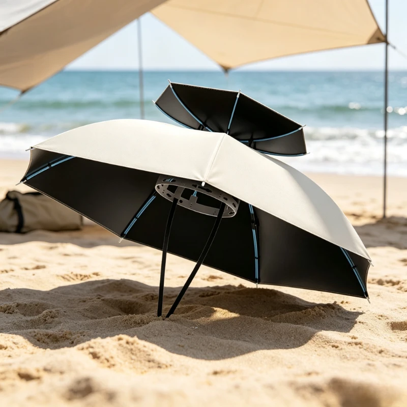 Wearable Head Umbrella Hat, Double Layer Fishing Cap for Rain & Sun, Multi-Functional Outdoor Sunshade Hat for Hands-Free