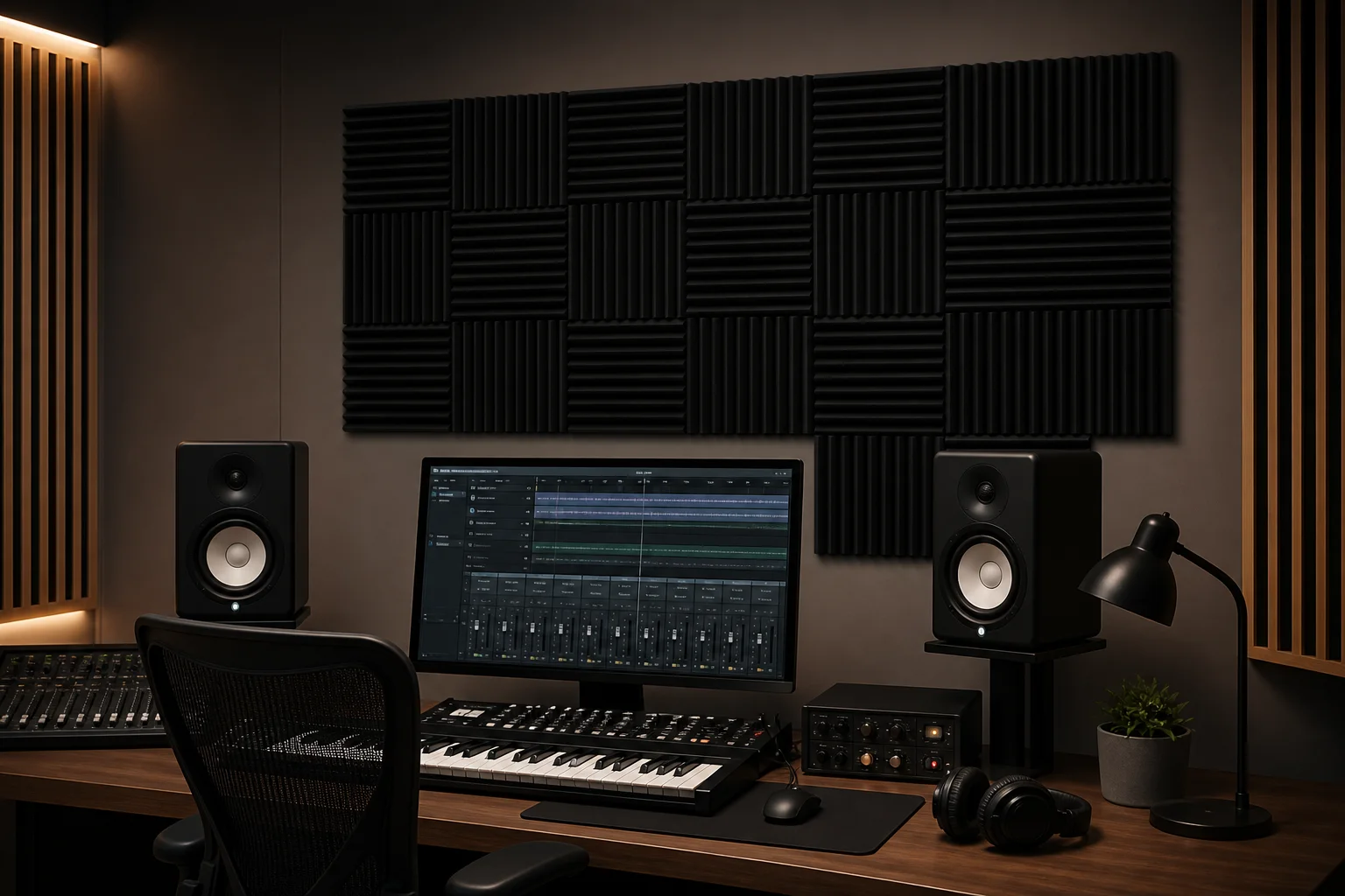 104 Paneles de Espuma Acústica Absorbente de Sonido Negros con Cinta Adhesiva de Doble Cara, Esponja de Aislamiento Acústico para Estudio de Grabación, Sala de Juegos E-sports, Sala de Transmisión