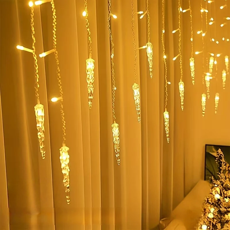 Icicle Christmas Lights 100LEDs Curtain String Lights 3M×1M 8 Modes USB Battery Powered Window Holiday Decoration