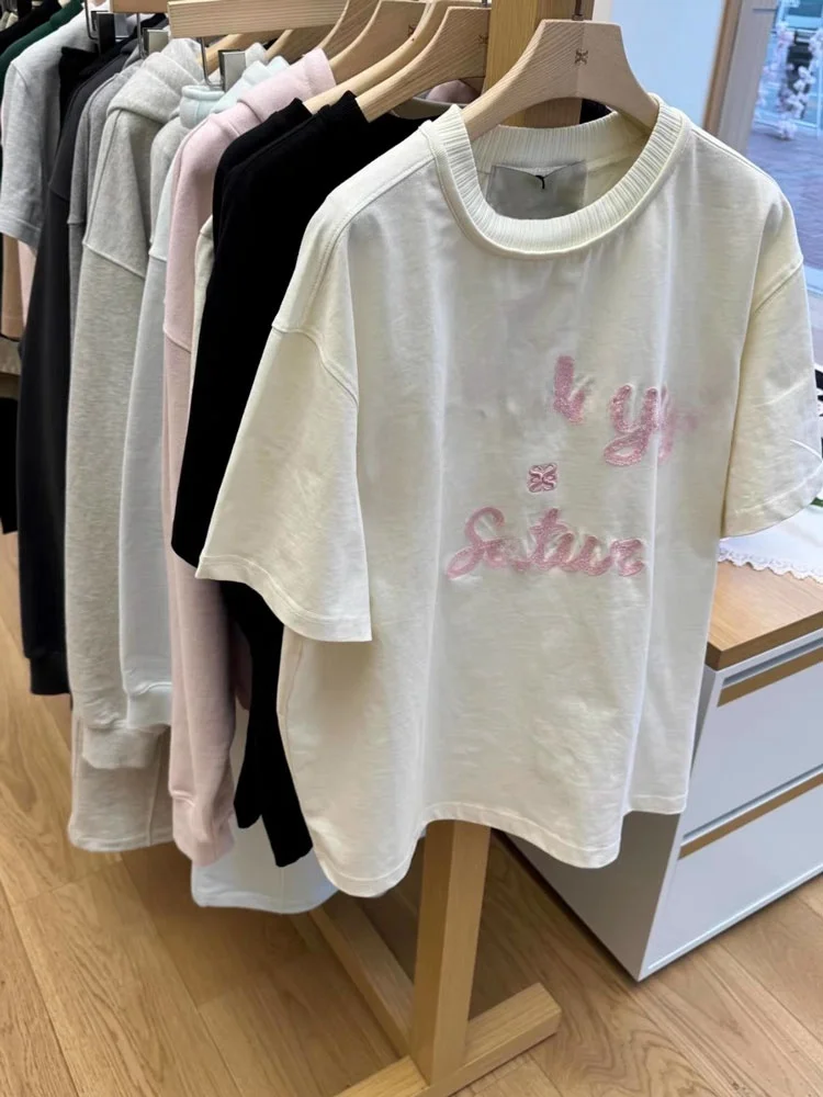 

Nok Xiaola Authentic Brand SAT Cherry Blossom Series Футболка с вышивкой в Корейском стиле Свободного кроя из хлопка ort Sve