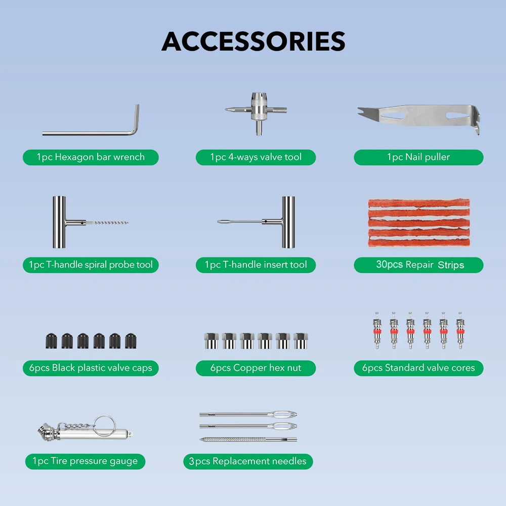 Podofo 58pcs Auto Tire Repair Set Puncture Repair Tools Car Van Motorcycle Bike Heavy Duty Tubeless Tire Repair Rivet Set