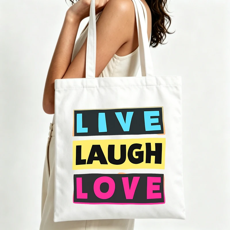 slogan-style graphic canvas tote bag, casual style for daily shopping and summer outings