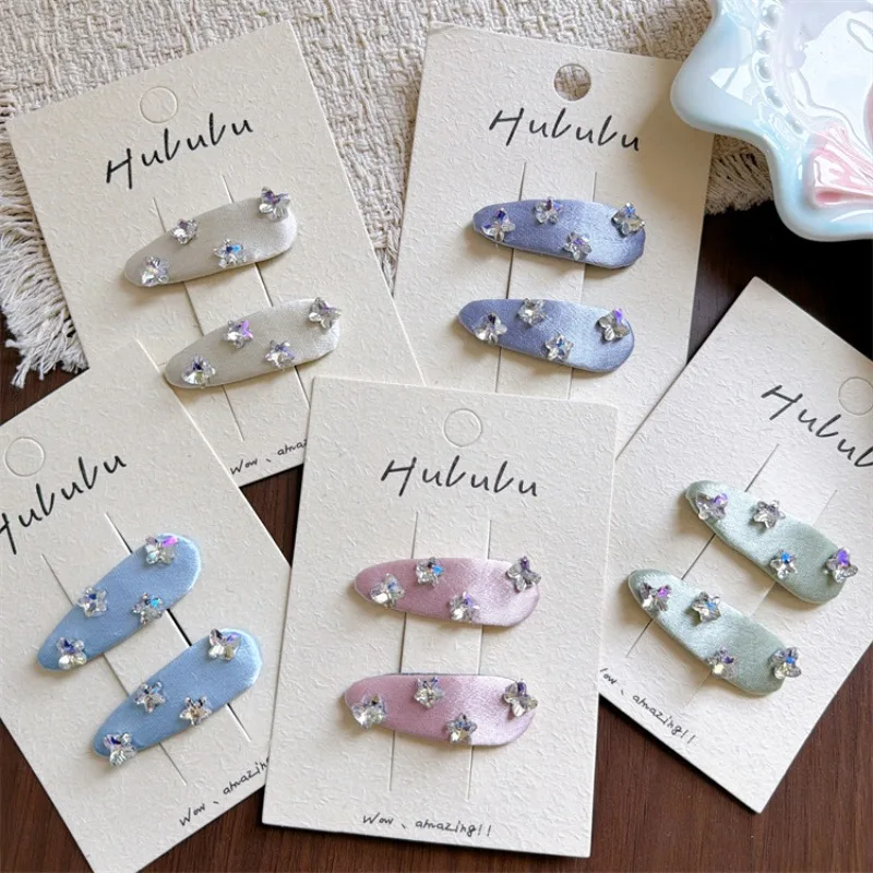 

2pcs/set Kids Fabric Rhinestone Butterfly Star Hair Clips Side Bangs Hair BB Clips for Little Girls Cute Snap Clips Headwear