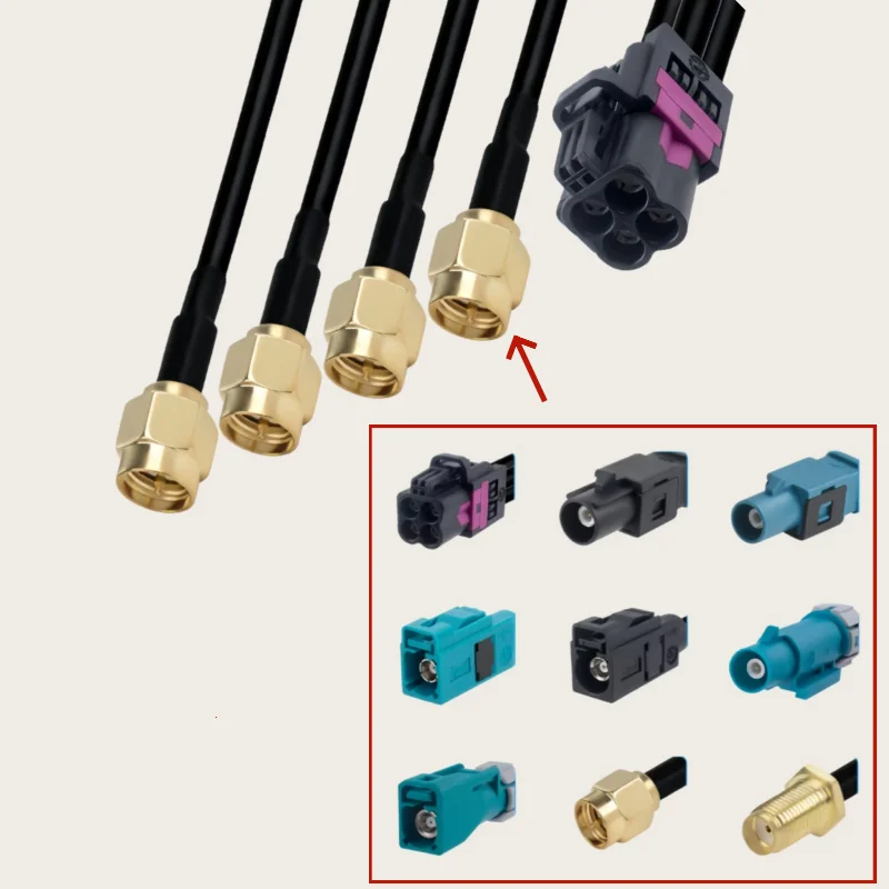

Кабель-удлинитель Rosen Mini Fakra 4-в-1: HFM (гнездо) Type A на FAKRA SMA (штекер и гнездо) RG174 RF