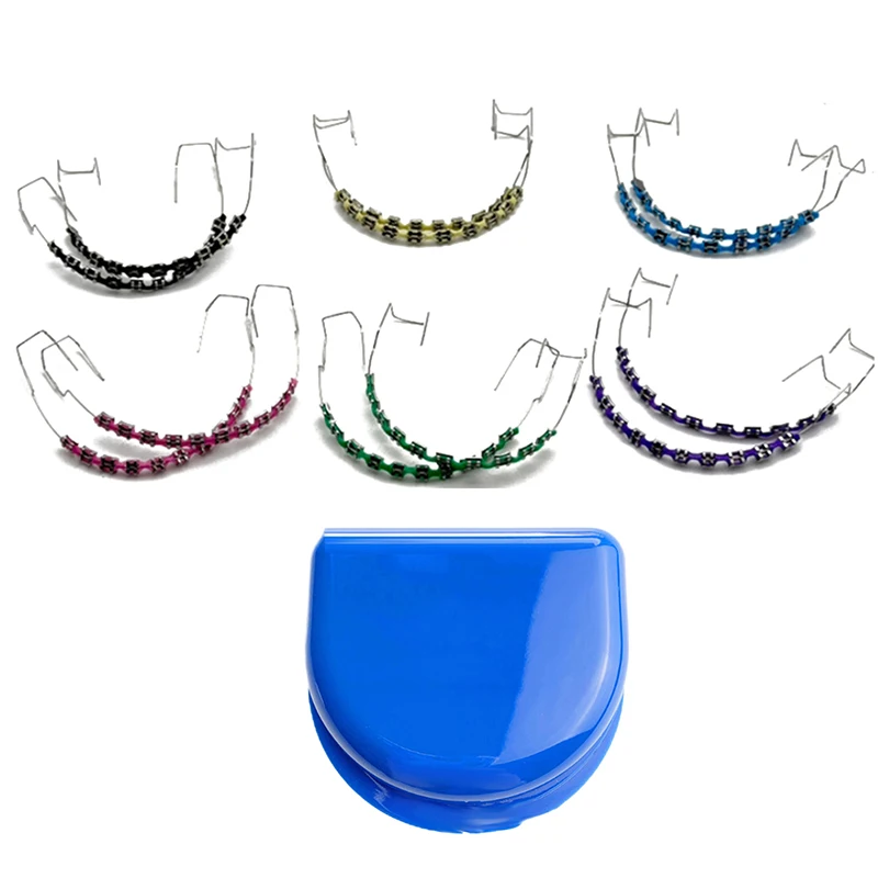 1 Pair Colorful Dental Fake Braces Temporary Tooth Decoration With Metal Wires Bracket With Hook Ligature Tie Dental Tool