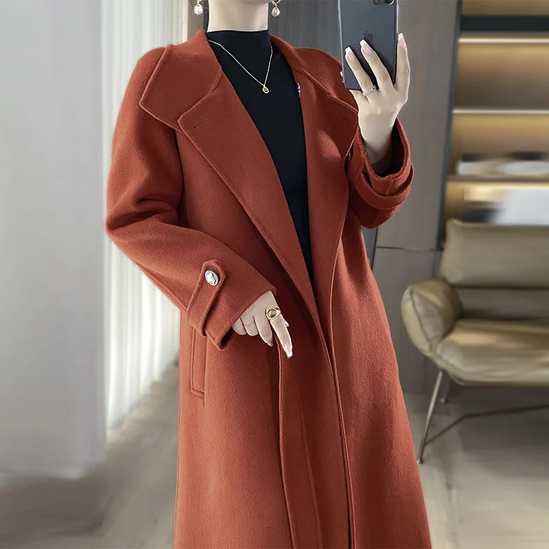 2025 Women's 100% Cashmere Thick Double sided Long Jacket Classic Multi functional Fashion Suitable for Business