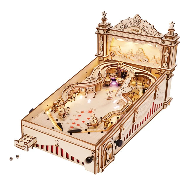 Robotime ROKR 3D Pinball dla dzieci Dorośli Rodzinna maszyna imprezowa Styl vintage Popularna gra Gładki montaż Drewniane puzzle 3D EG01