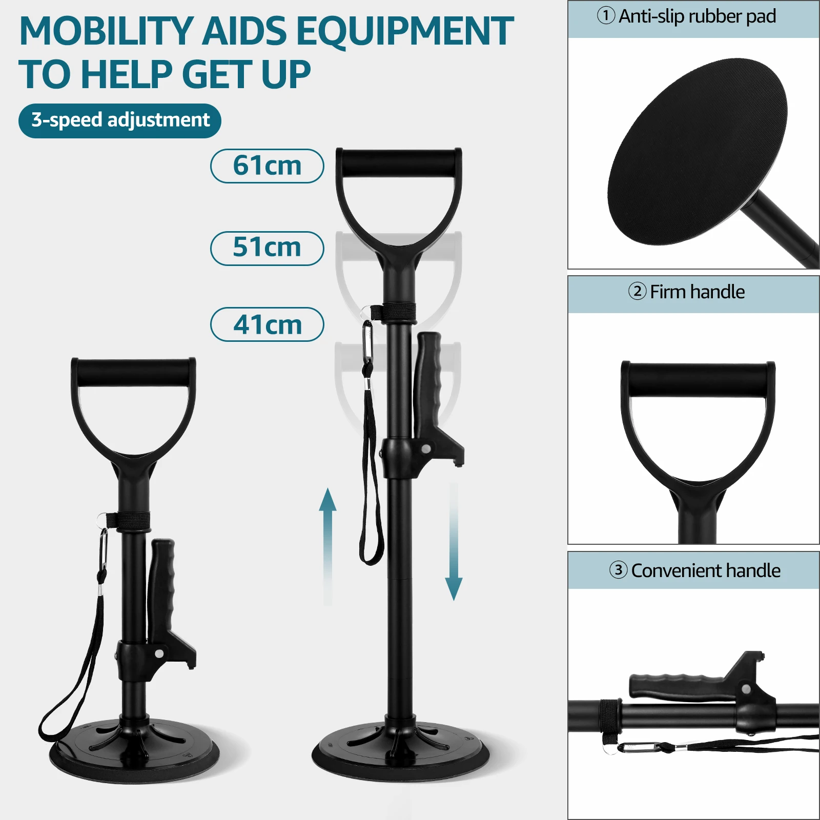 Height Adjustable Stand Assist Aid Non Slip Mobility Aids Tool Stand Assist Aid Easy to Use Mobility Aids Tool Safe for Elderly