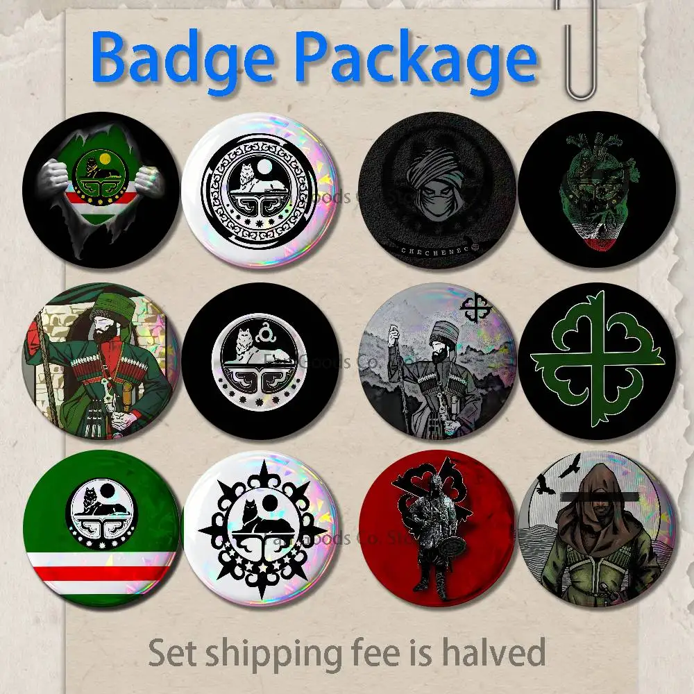 Chechen Coat Arms Brooches for Backpack Accessories 25,32,44,58,75mm Round Enamel Pins 2-piece set Cartoon Anime Badge