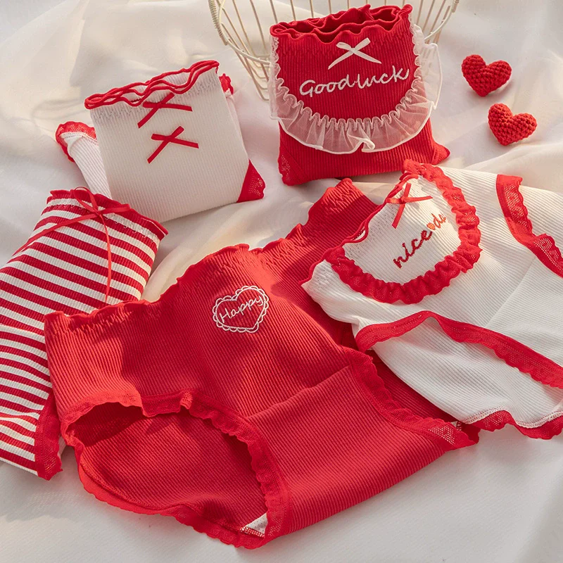 

5 шт., кружевные трусики, женское хлопковое нижнее белье, красное нижнее белье с лошадью, женские трусы, мягкие бесшовные трусы для девочек, женское сексуальное нижнее белье