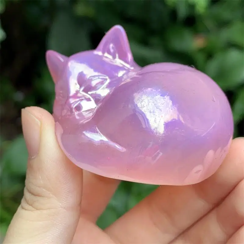 Imagem -05 - Aura Opalite Dormir Gato Escultura Cura Cristal Animais Estatuetas Reiki Pedras Decoração Peças Alta Qualidade