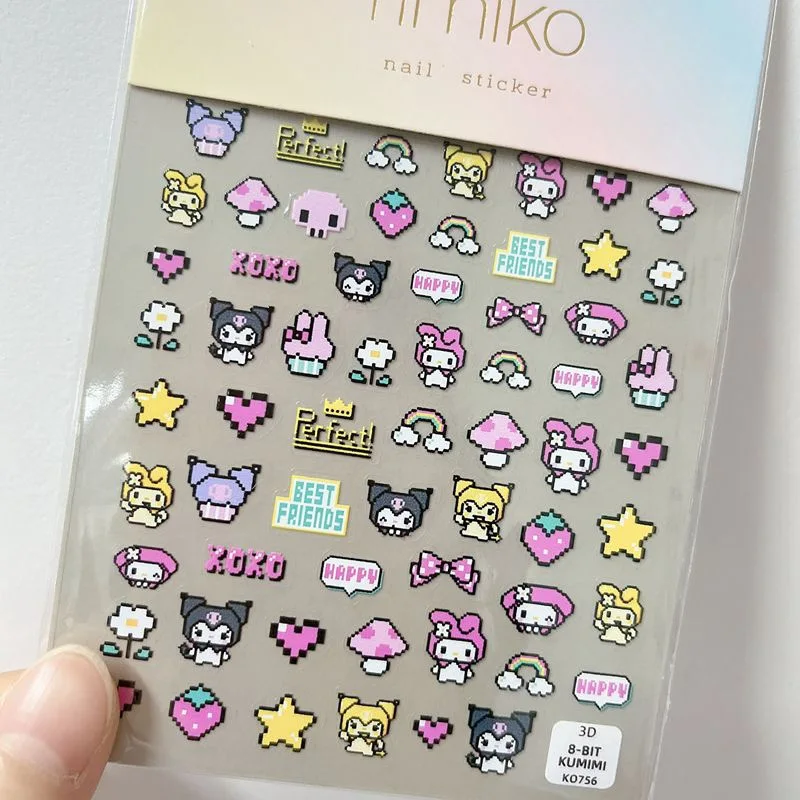 

Cartoon Sanrio Nail Sticker Pixel Melody Mosaic Kuromi Anime Stickers Nail Art Decoration DIY Press On Nails