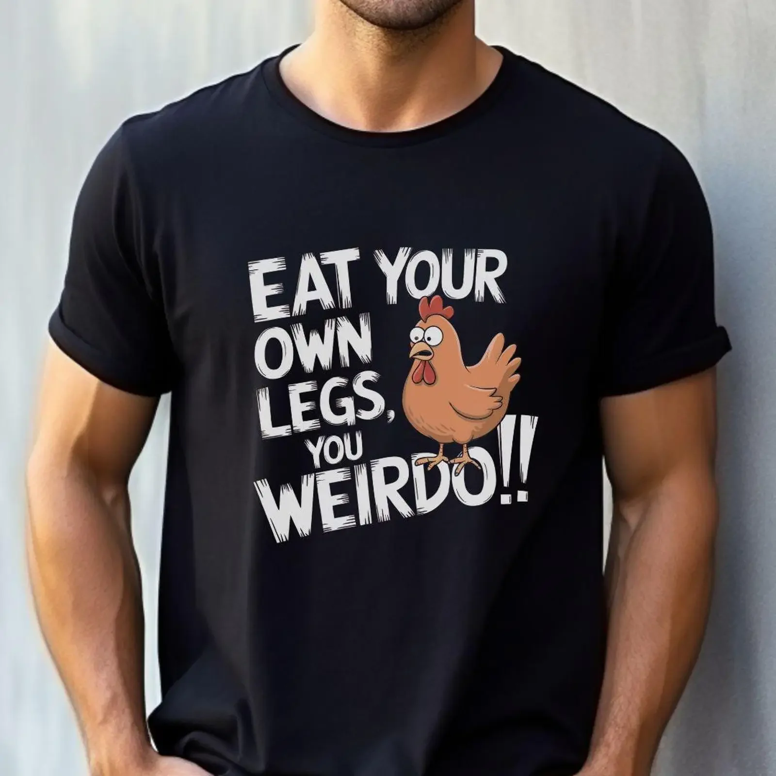 Funny Chicken Eat Your Own Legs Slogan T shirt Vegan Vegetarian Animal Rights Cruelty Free Black Casual Top  vintage Washed
