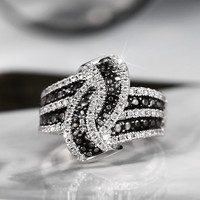 925 Sterling Silver Black Enamel Knot Ring for Women New Modern Design Chic Female Finger Ring Party Bling CZ Statement Jewelry