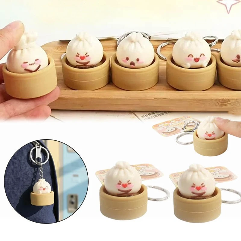 Mini Mantou Clicker Keychain Squishy Dumpling Stress Relief Toy Slow Rising Fidget Pendant Backpack Charm for Adults Gift