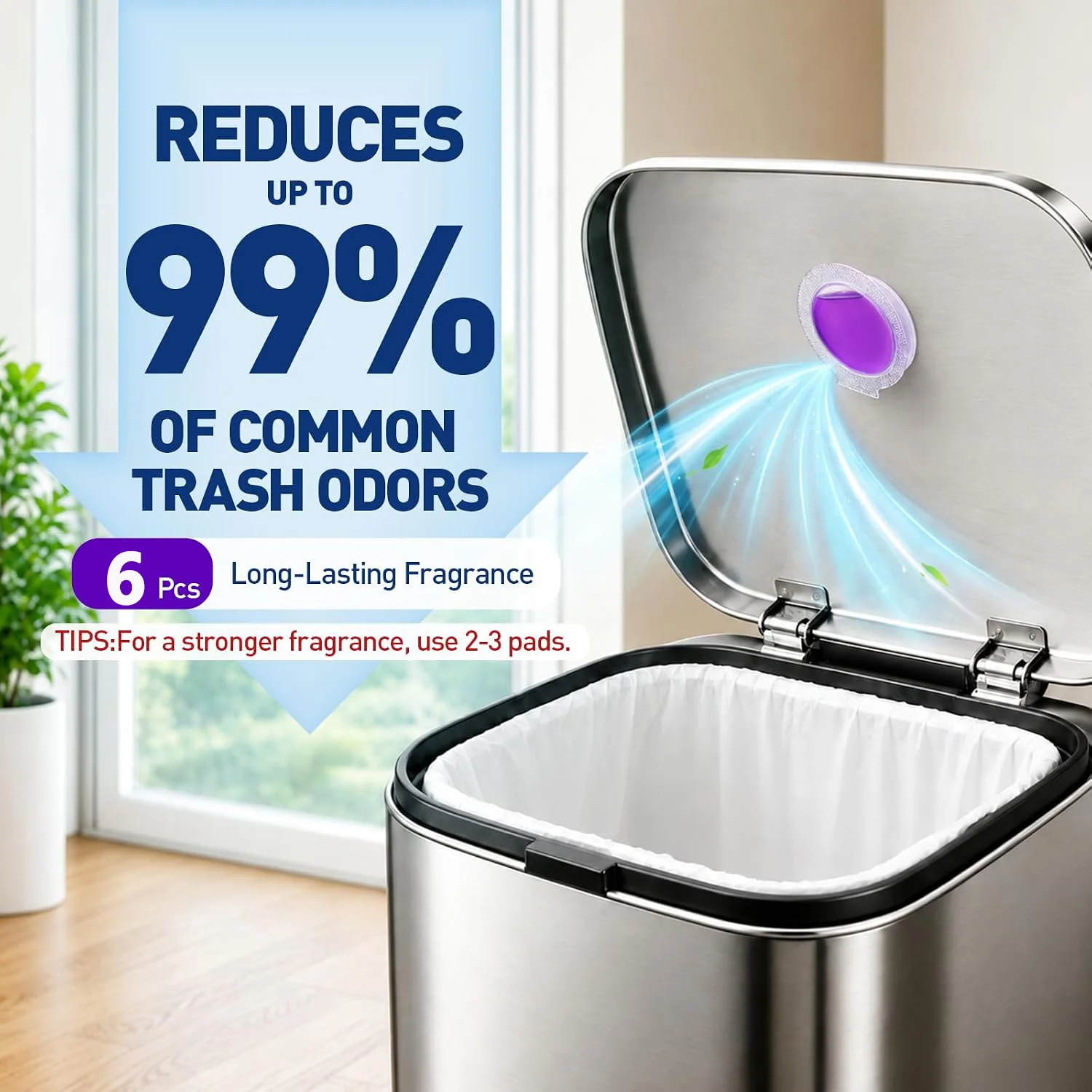 6PCSTrash Can Deodorizer Stick-On Air Freshener for Kitchen, Bathroom Diaper Pails & Closets Fresh Scents (Osmanthus & Lavender)