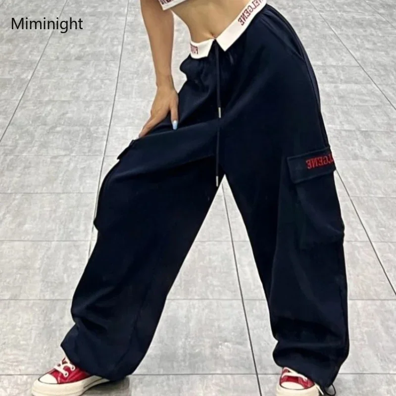 Vintage Baggy Cargo Hosen Frau Streetwear Vintage Hip Hop Stil Brief Stickerei Jogginghose Y2k Mode Breite Bein Mujer Böden
