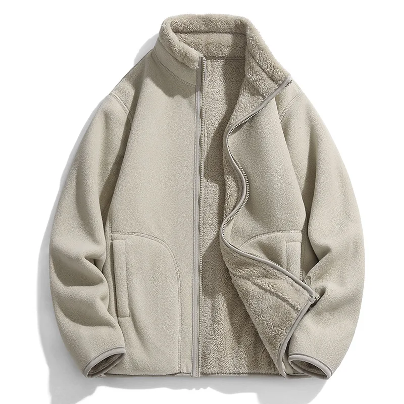New Fashion Men Reversible Polar Fleece Casual Jackets Unisex Winter Fleece Outdoor Trendy Cardigan Coats Quality Man Warm Coats