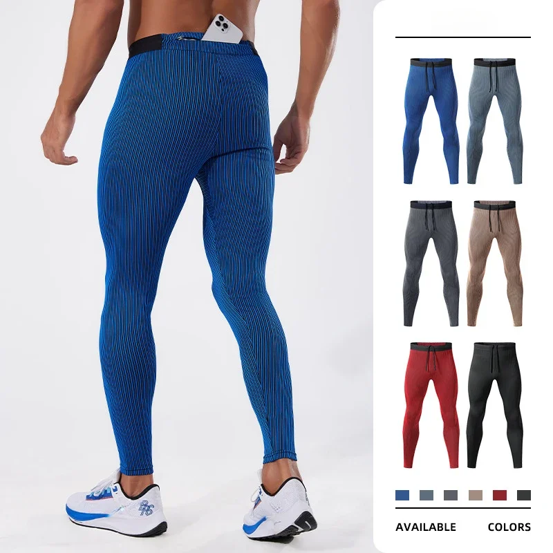 Men\'s Marathon Running Training Compression Pants Quick Dry Tights Sports For Women Leggings Gym Fitness Male Waist Belt Bag