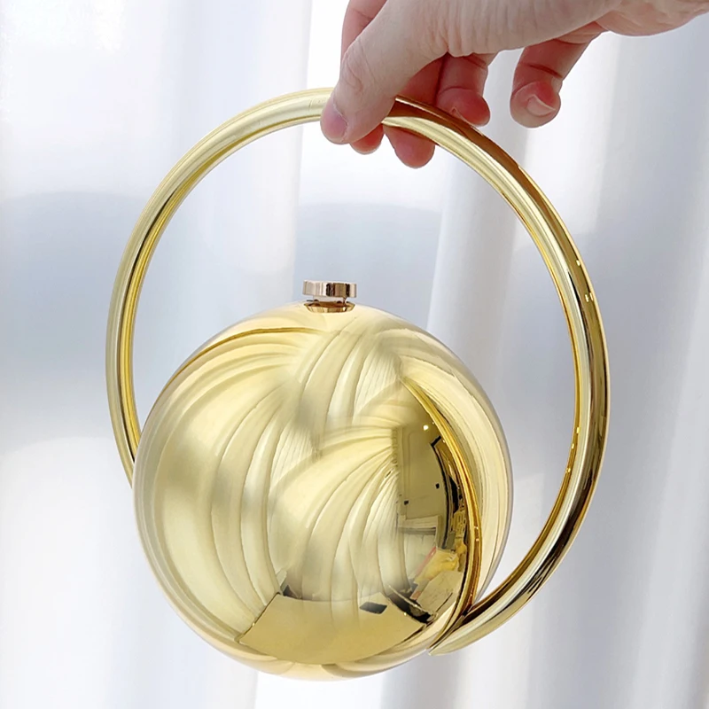 

﻿ Designer Electroplating Circular Handle Handbag,Sphere Evening Elegant Clutch Purse,Women Fashion Marble Pattern Tote Bag