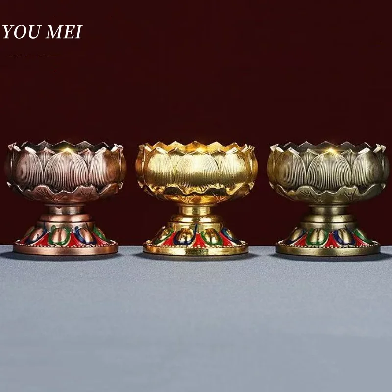 Buddhism Hall Mini Candlestick Holder,Flower Shape Handicraft Alloy Altars Candle Cup,Ghee Holy Candle Lamp,Buddhist Items
