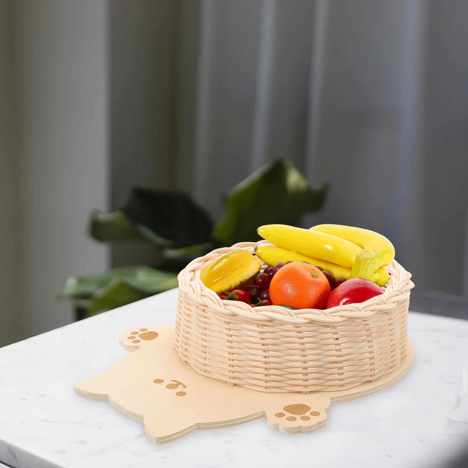 

Cat Shaped Woven Basket Large Capacity Smooth Multifunctional Home Decor Fruits Snacks Bread Organizer Safe Healthy Tabletop