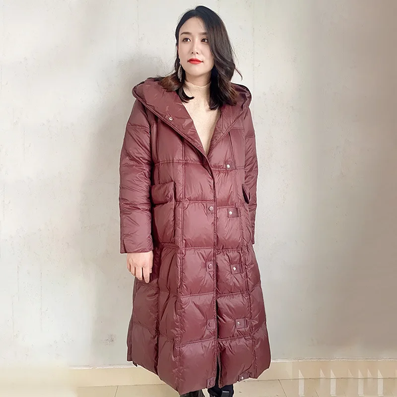 

New Winter 2022 women's long parka full sleeve loose hat thick white duck down jacket women's warm coat higt street fashion