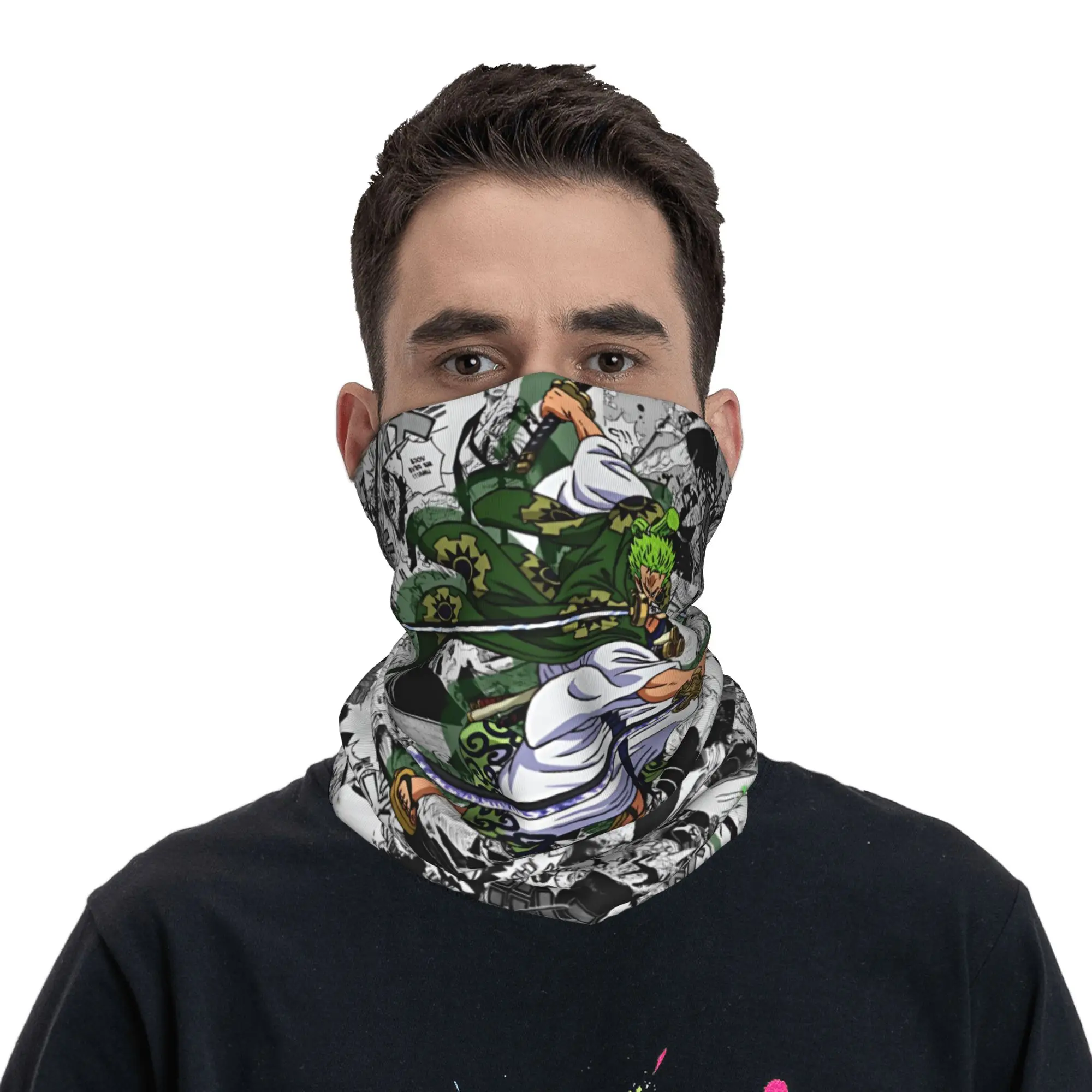 

Custom Zoro O-One P-Piece Bandana Neck Gaiter for Hiking Cycling Women Men Wrap Scarf Cartoon Adventure Comic Headband Warmer