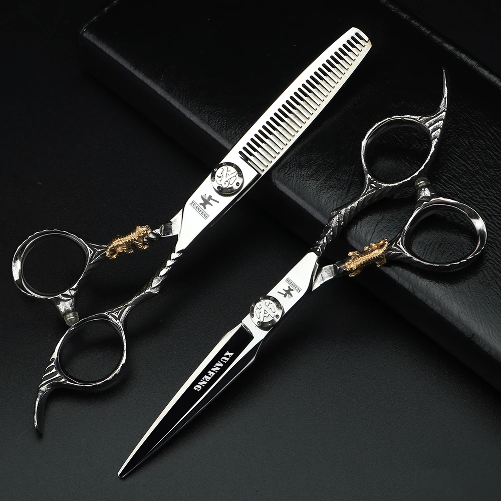 

XUANFENG 6 inch professional hair scissors Japanese 440C personalized barber cutting and thinning scissors set