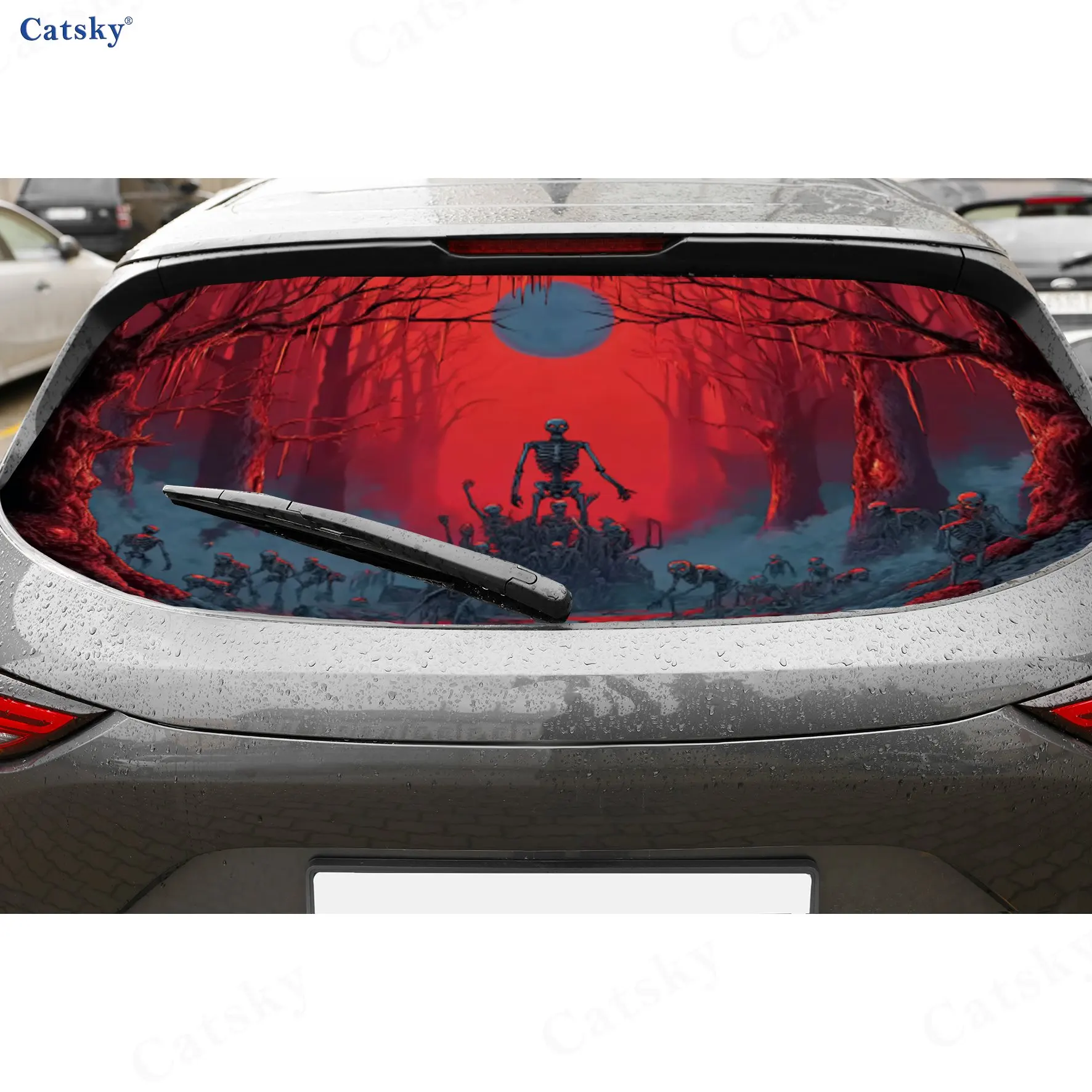 Blood Red Skull PVC material self-adhesive waterproof car rear window sticker, easy to paste without falling off, waterproof and