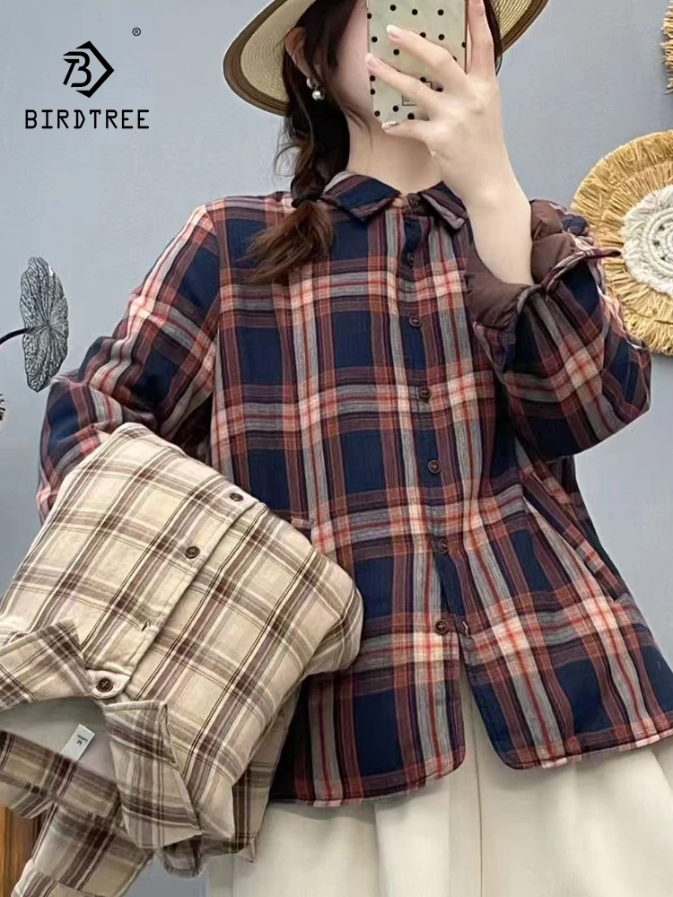 

Новая зимняя рубашка с хлопковой подкладкой 2025, женская клетчатая рубашка с отложным воротником, Mori Girl Fashion OL, теплая свободная верхняя одежда на рабочем месте C5N624CC